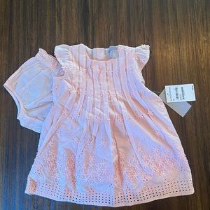 BABY GIRL PINK FLORAL FLOWER TRIM DELICATE DRESS WITH BLOOMER CUTE FASHION 9M